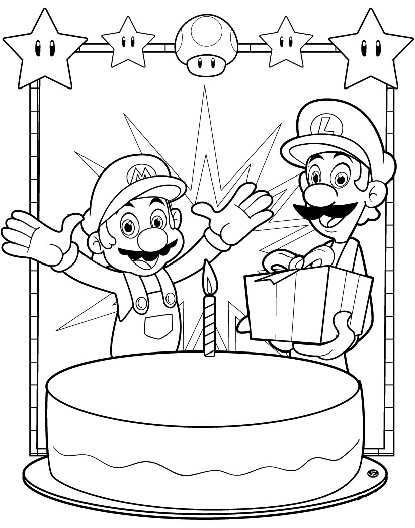 Mario birthday coloring book